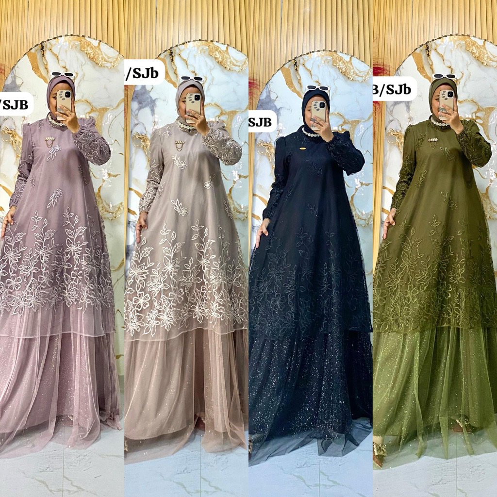 GAMIS MALAYU DEWASA BAHAN TILLE MIX MARBELLA UV TUTU PREMIUM SET HIJAB