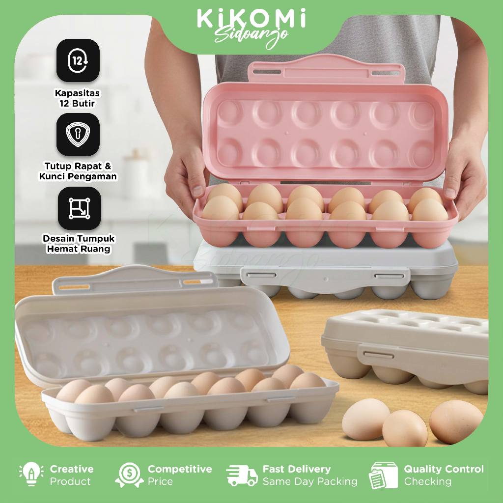 Tempat Telur Kulkas 12 Grid Wadah Penyimpanan Telur Plastik Tebal Egg Tray Minimalis Modern - KM