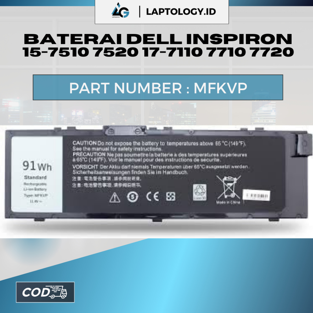 (COD) Original Baterai MFKVP Laptop Dell Inspiron 15-7510 7520 17-7110 7710 7720 MFKVP