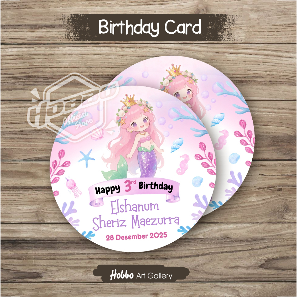 6 cm - Stiker Ultah Anak Custom Mermaid  - StikerTumpeng Karakter Murah Stiker