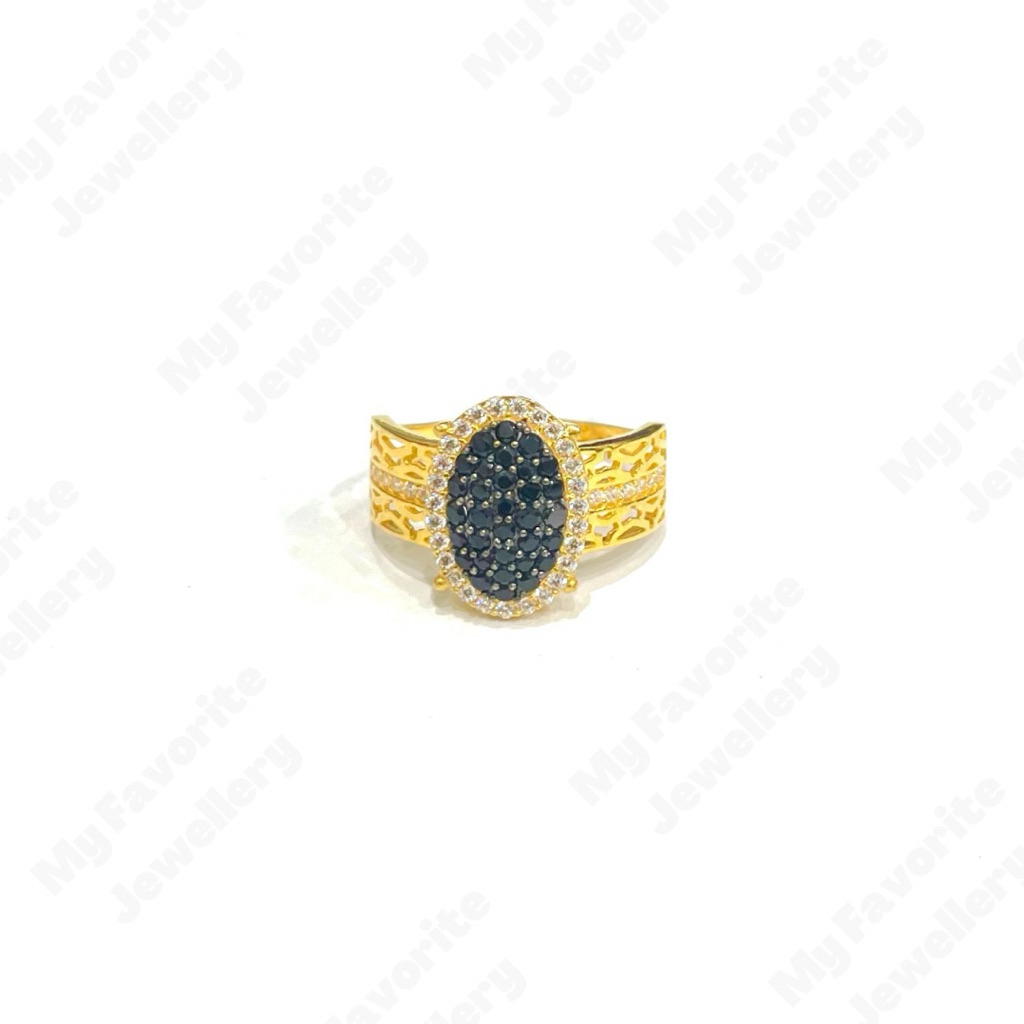 Cincin Permata Hitam Putih Uk19 EMAS ASLI Kadar 700 16K
