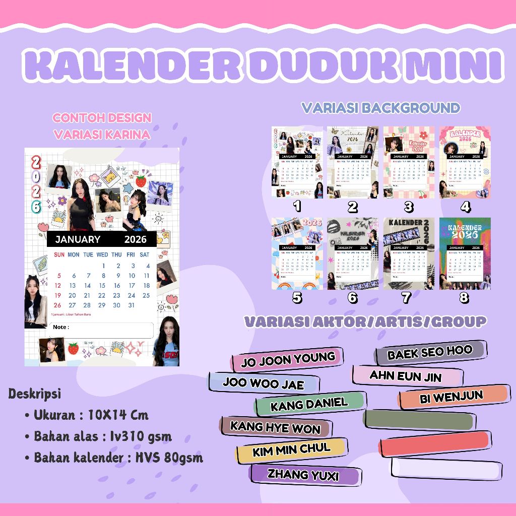 KALENDER SOBEK I KALENDER DUDUK I KPOP I DRAKOR I DRACIN I JO JOON YOUNG I JOO WOO JAE I KANG DANIEL