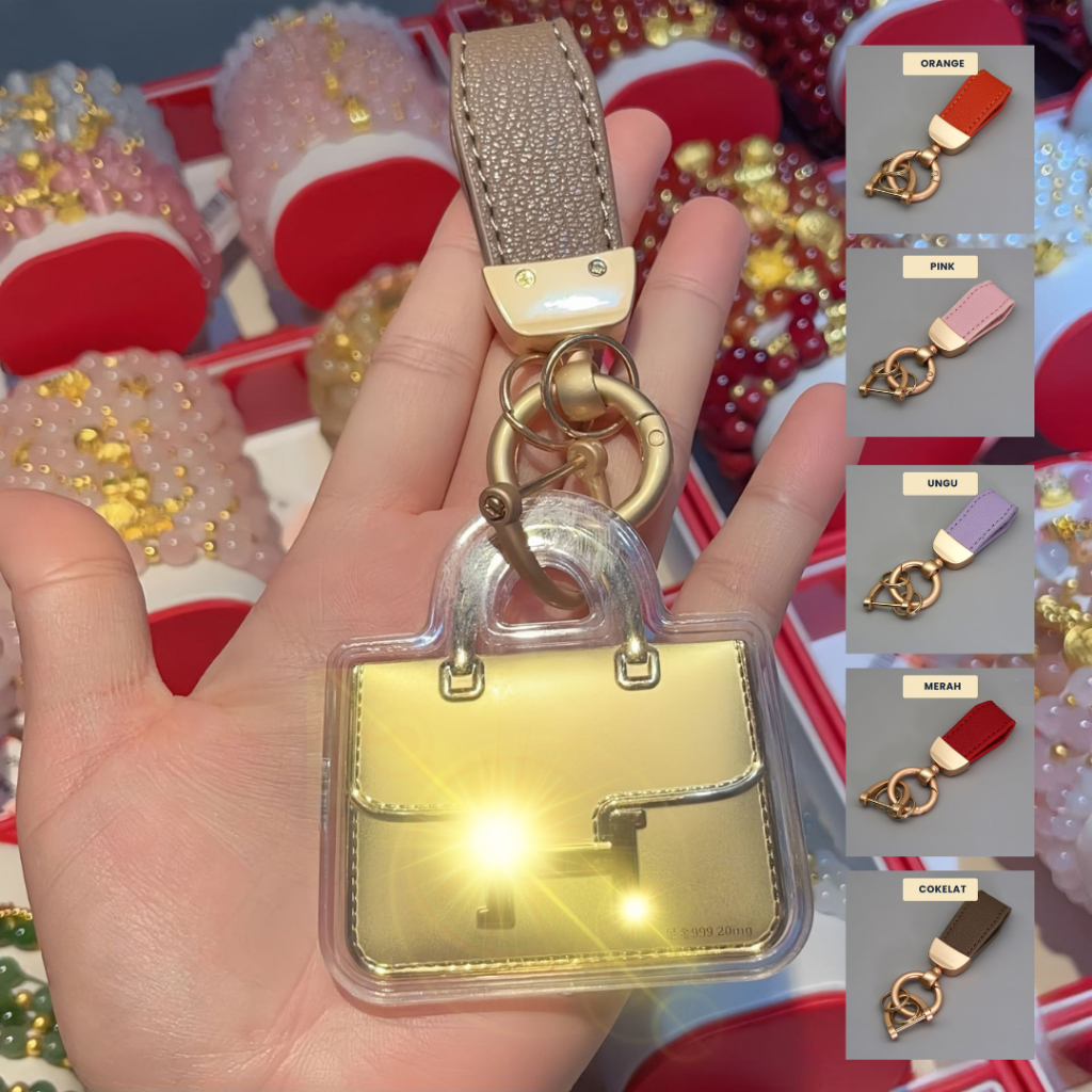 Gantungan Tas Aesthetic Berlapis EMAS Asli - Dua Sisi + Sertifikat - Ganci Emas