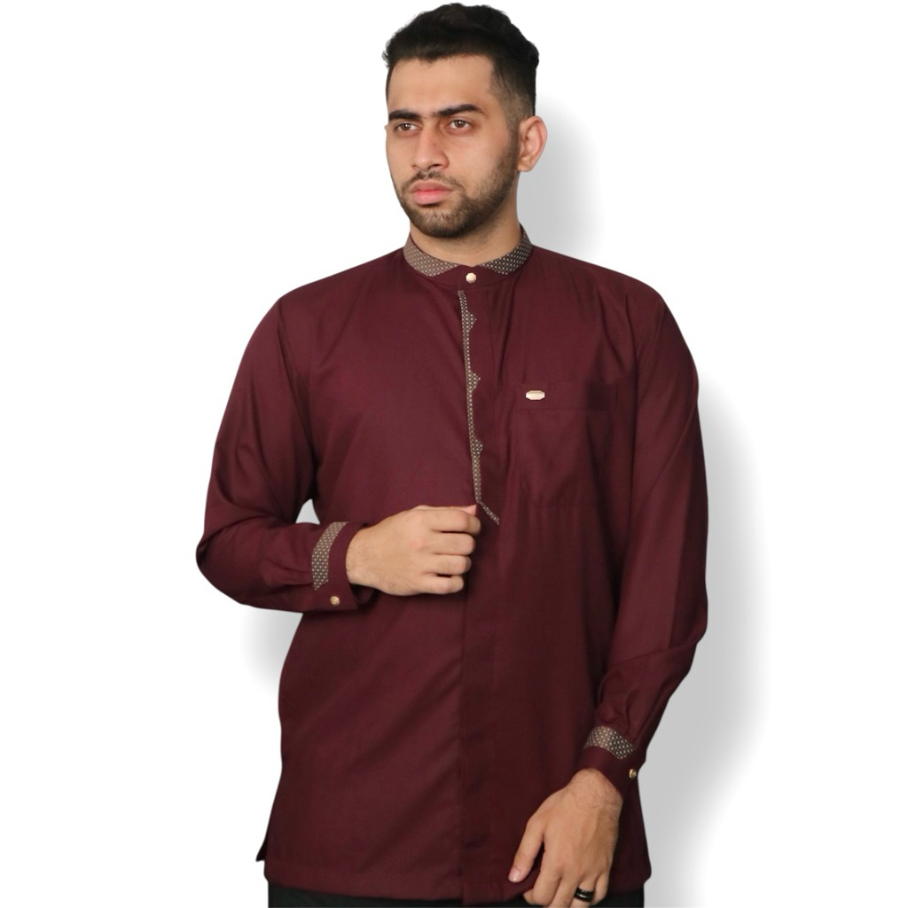 Al Noor koko pria mewah manset lengan panjang baju muslim kerah sanghai