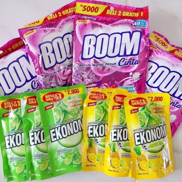 4 Deterjen Boom 5000 dan 6 Sabun Cuci Piring Ekonomi 2000 ( VARIAN RANDOM )