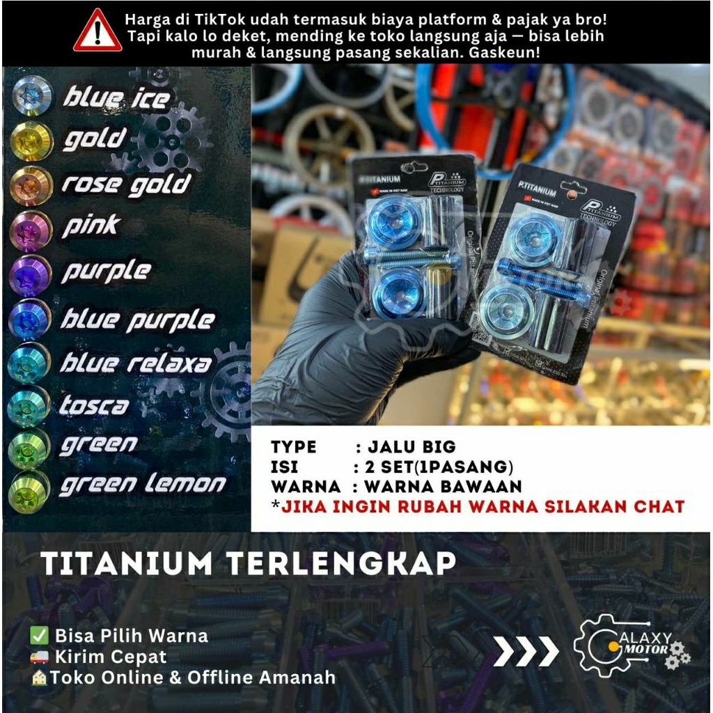 TITANIUM TERLENGKAP PER STANDAR JALU STANG TEBAL TIPIS ADJUSTER RCB DEPAN  TITANIUM BISA RUBAH WARNA