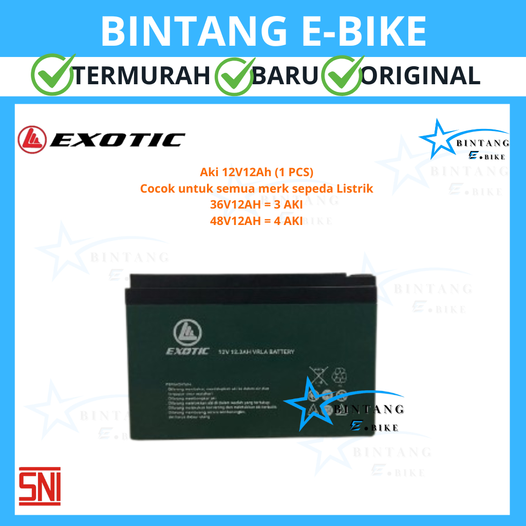 Exotic Aki Sepeda Listrik Exotic / Pacific 12V12Ah / 48V12Ah 1pcs / Set Aki