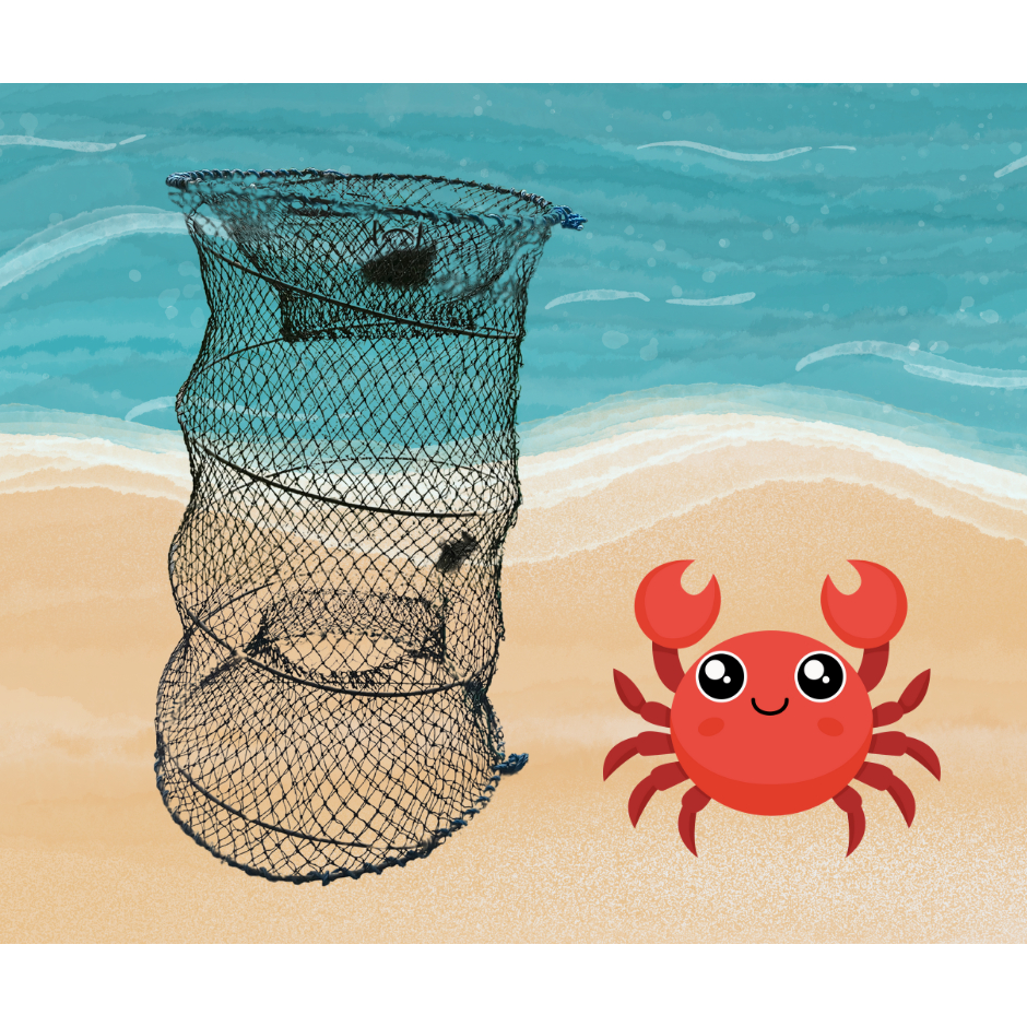 Perangkap Bubu Kepiting Rajungan Ikan Udang Kepiting Lipat Bentuk Lingkaran Jaring Nilon Anti Karat 