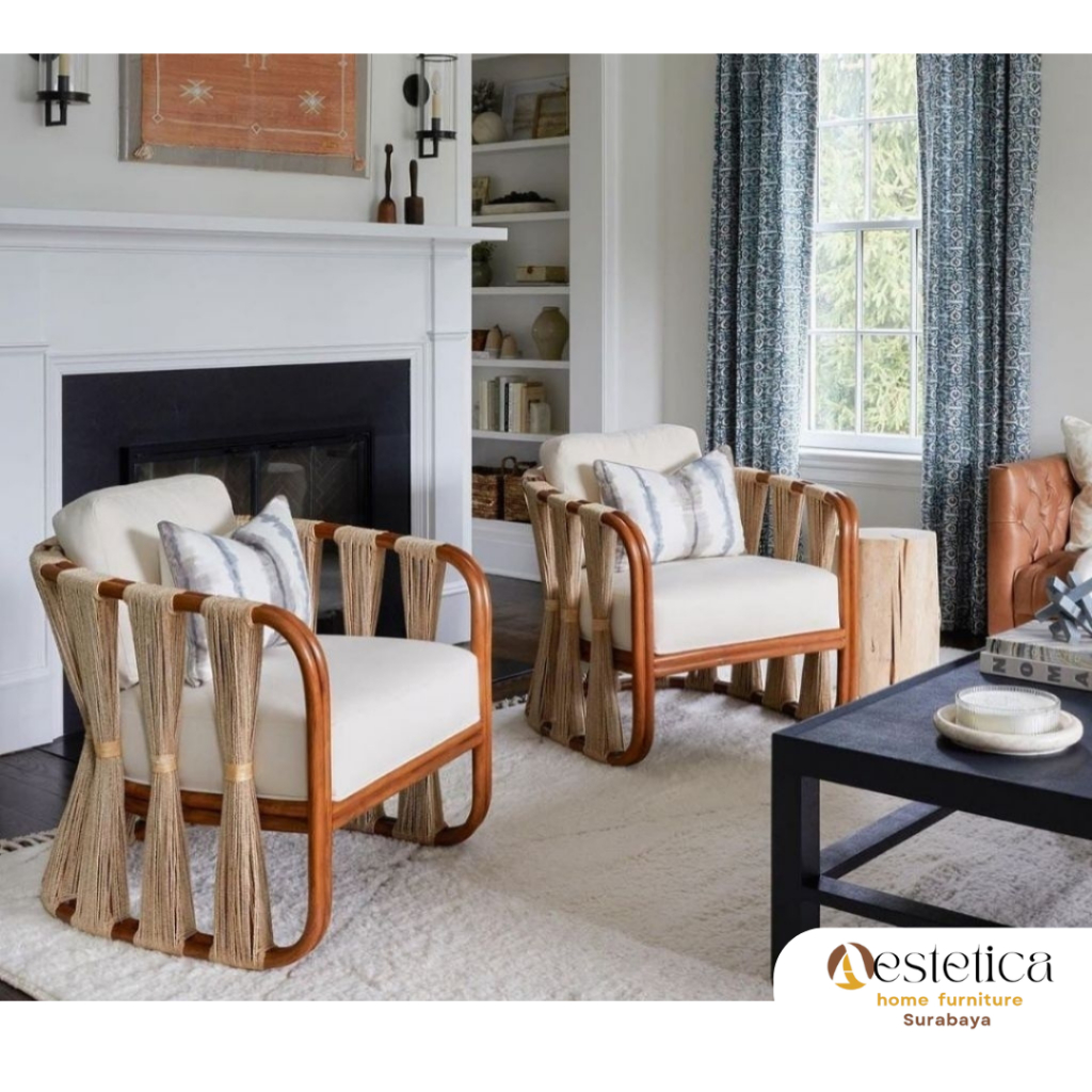 ALBA LOUNGE CHAIR/ KURSI LOUNGE ROTAN / SOFA ROTAN ANYAMAN TALI By Aestetica Furniture Surabaya