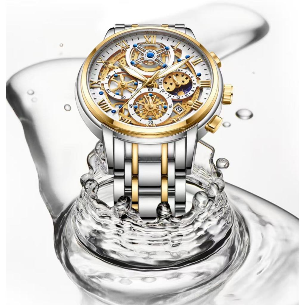 LIGE's new popular men's quartz watch multifunctional waterproof watch hollow concept watch