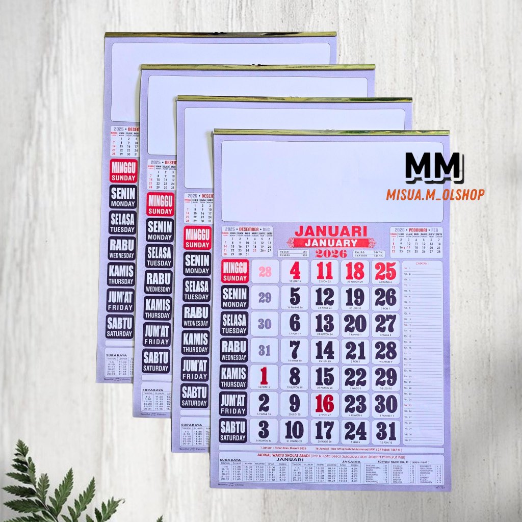 KALENDER DINDING AO723 TERBARU 2026/ KALENDER KERJA UKURAN 32X48 CM TERBARU 2026/ KALENDER MURAH