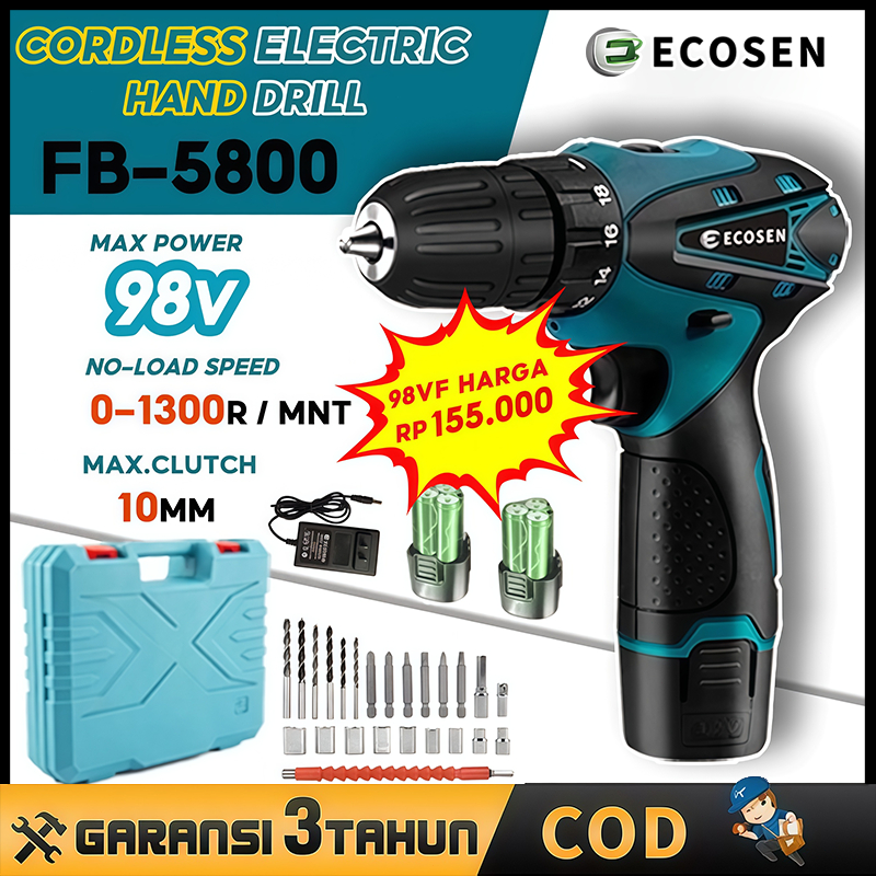 ECOSEN Mesin Bor Baterai Tangan 98VF /Bor Cas/Mesin Bor Baterai/Bor Baterai/Bor Cordless