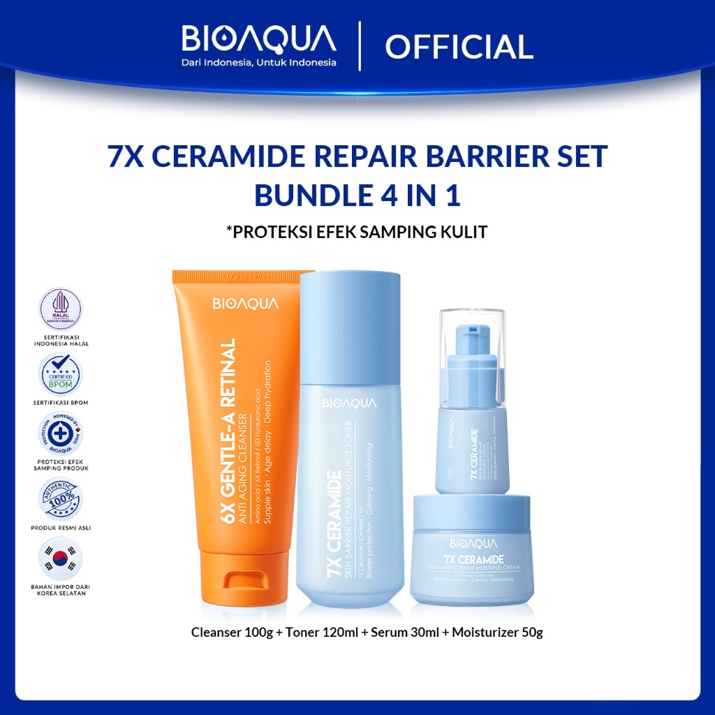 BIOAQUA 7X Ceramide Skincare Paket Repair Barrier Set With Moisturizer Cream/Hydrating Toner/Serum W