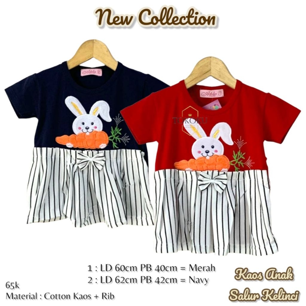 TOKOKU Kaos Anak Perempuan Kelinci Salur Premium