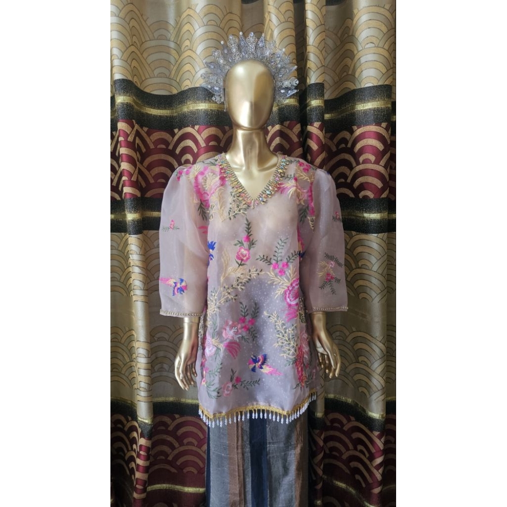 BAJU BODO ORGANZA GLITER MOTIF BORDIR BURUNG