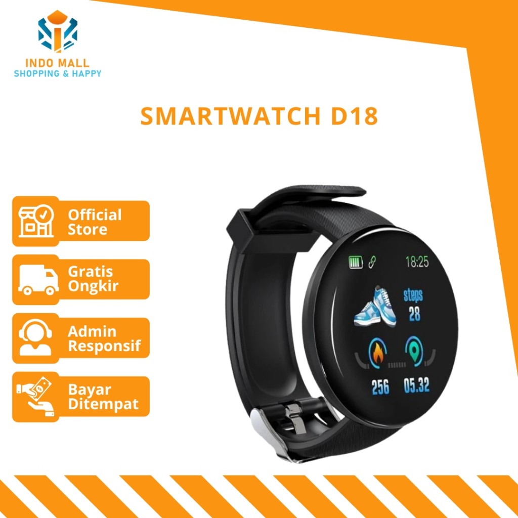 Smartwatch D18 Jam Tangan Smartband D18 Waterproof Smart watch Indomall
