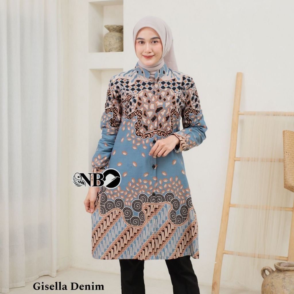 LAKUNA BATIK Tunik batik wanita lengan panjang Dress batik Nyaman dipakai bahan katun Dress batik HR