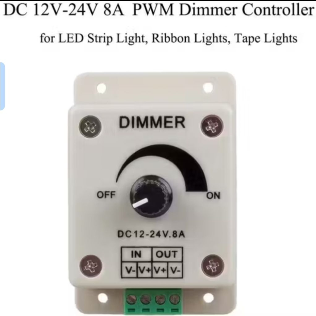 DC Dimmer Switch 12V-24V 8A Mini LED Strip Motor Kipas Dimmer Controller Peredup