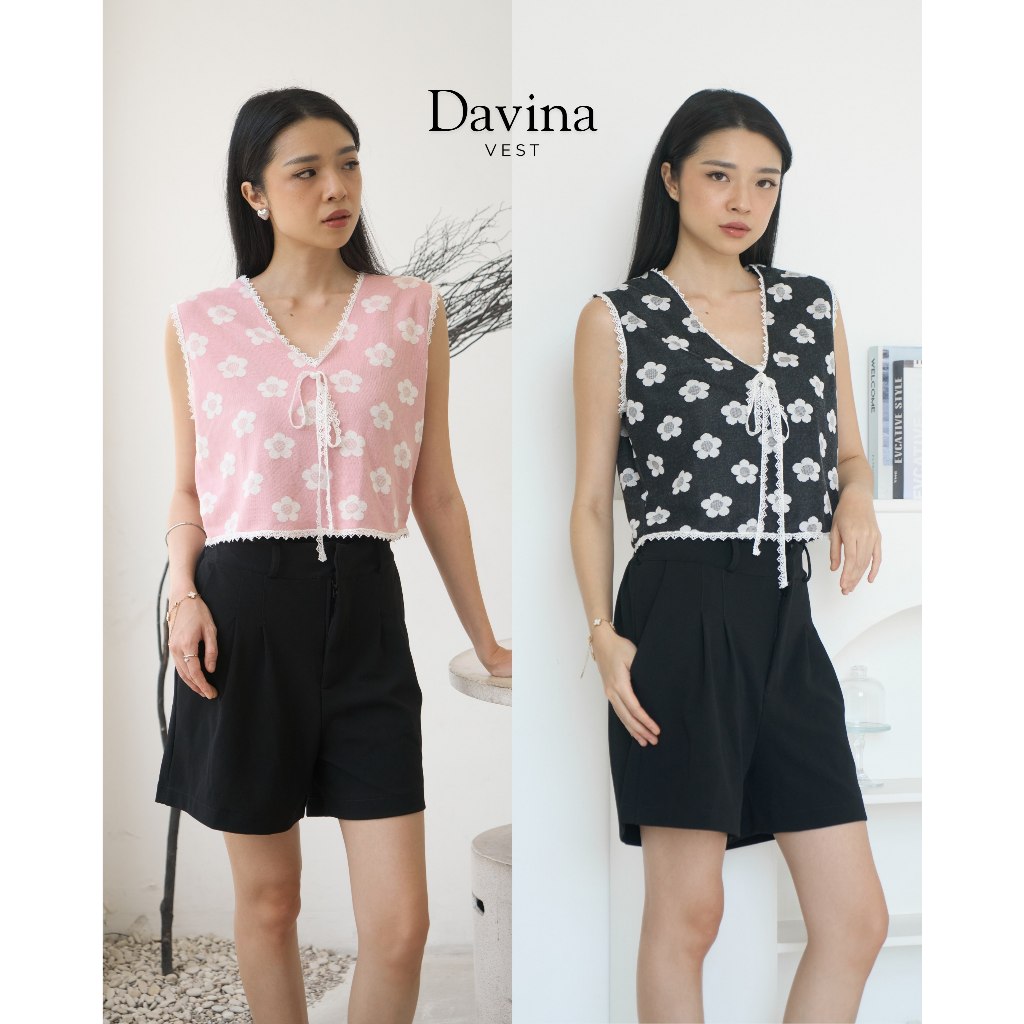 KANNEE - DAVINA VEST | ATASAN WANITA | BAJU WANITA | BAJU SANTAI | CROP TOP KNIT MOTIF BUNGA WANITA
