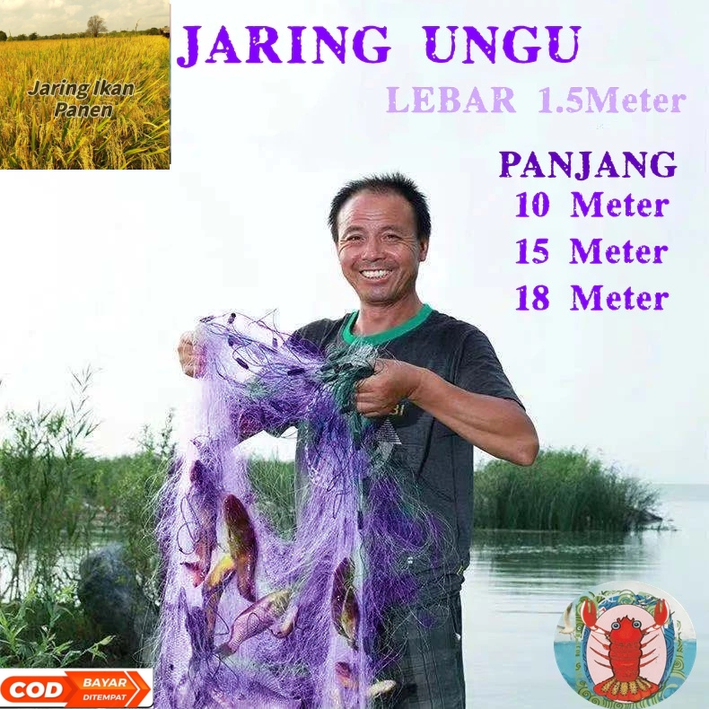 Jaring ikan siap pakai panjang/jaring ungu 15m 1 jari, 2 jari, 3jari dan 4 jari