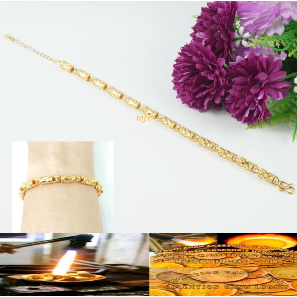 Gelang rantai bambu emas gold anti karat dewasa