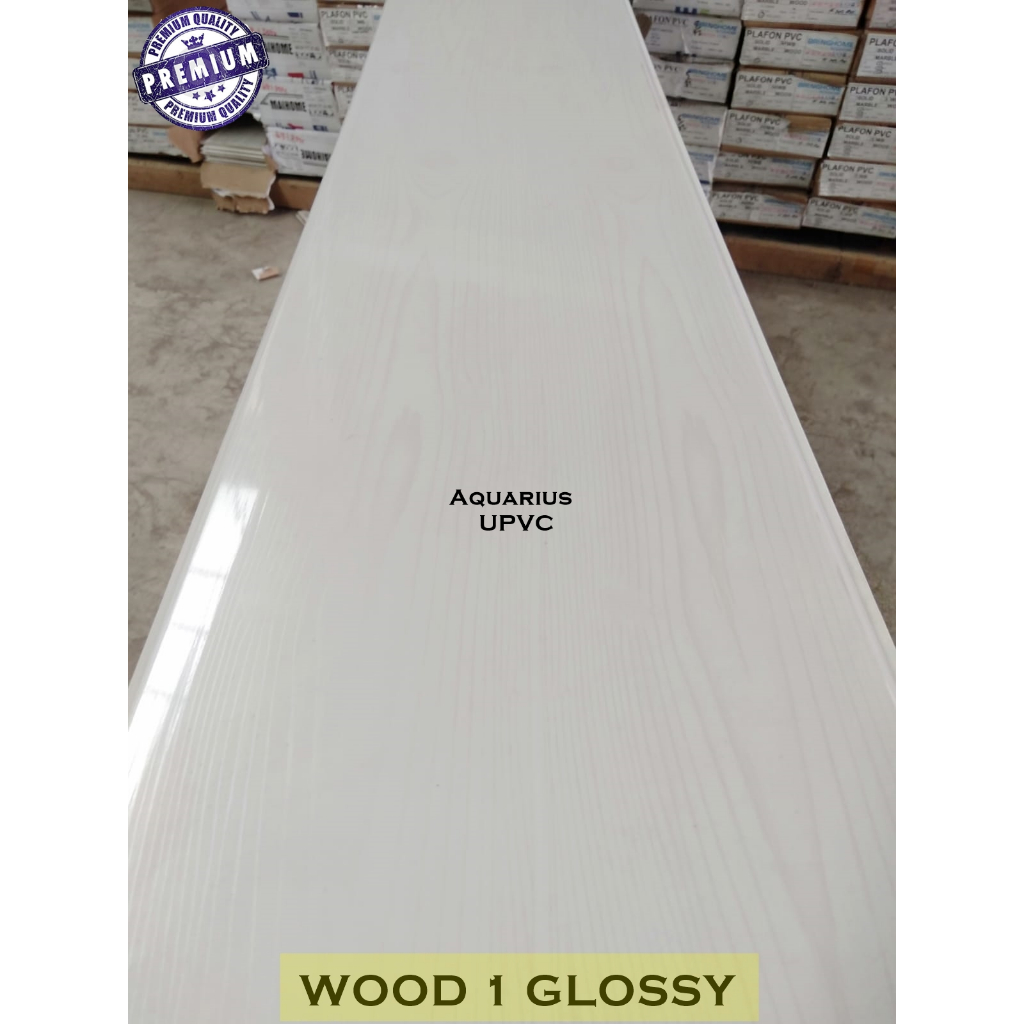 Plafon PVC Motif Putih Wood 1 Glossy Tebal 8mm Lebar 20cm Anti Air Rayap Kwalitas Premium