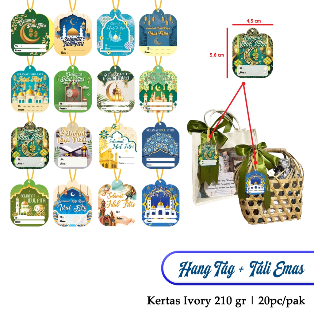 Murah (1Pak Isi 20pcs) Gift Tag Tali emas Lebaran, hang tag lebaran, hang tag idul fitri, kartu ucap