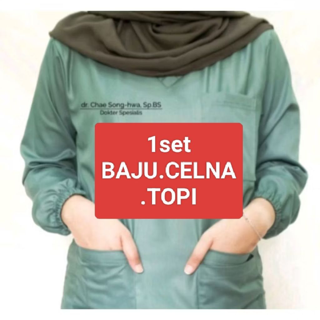 Baju ok lengan panjang setelan celana kain katun TOYOBO/Baju scrub/Baju Jaga/Baju Dokter/Baju