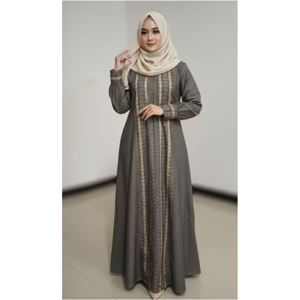 Gamis Tenun Madina Coklat Susu