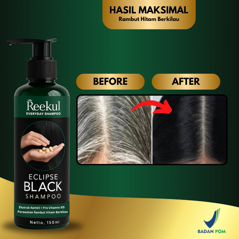 Shampo Penghitam Alami Reekul Eclipse Black Beruban Anti Uban Anti Uban Alami Herbal Tebal Lebat Sha