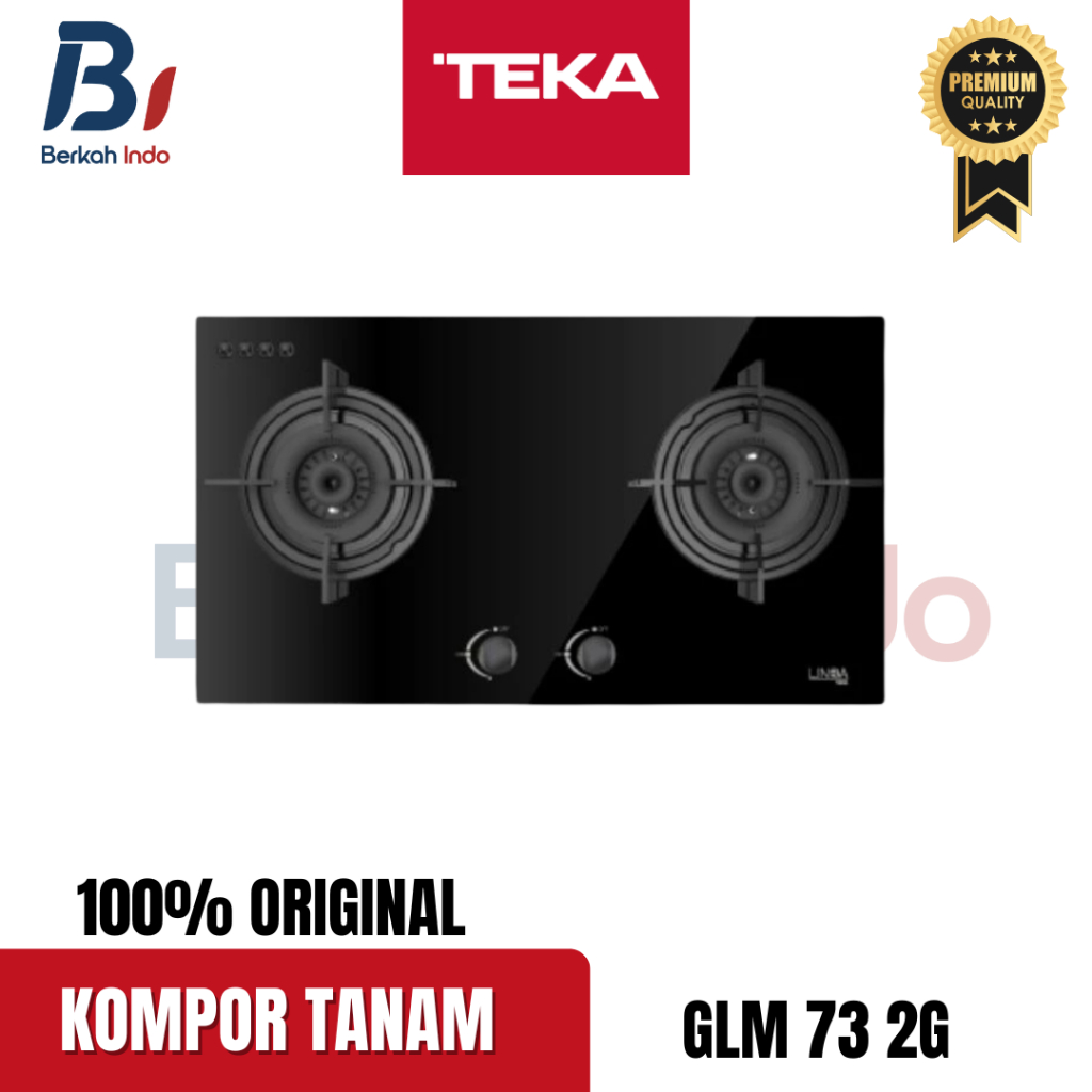 Kompor Tanam 2 Tungku TEKA GLM 73 2G - Kompor Gas Kaca Tempered Hitam, Burner Turbo 4.15KW, Kapasita