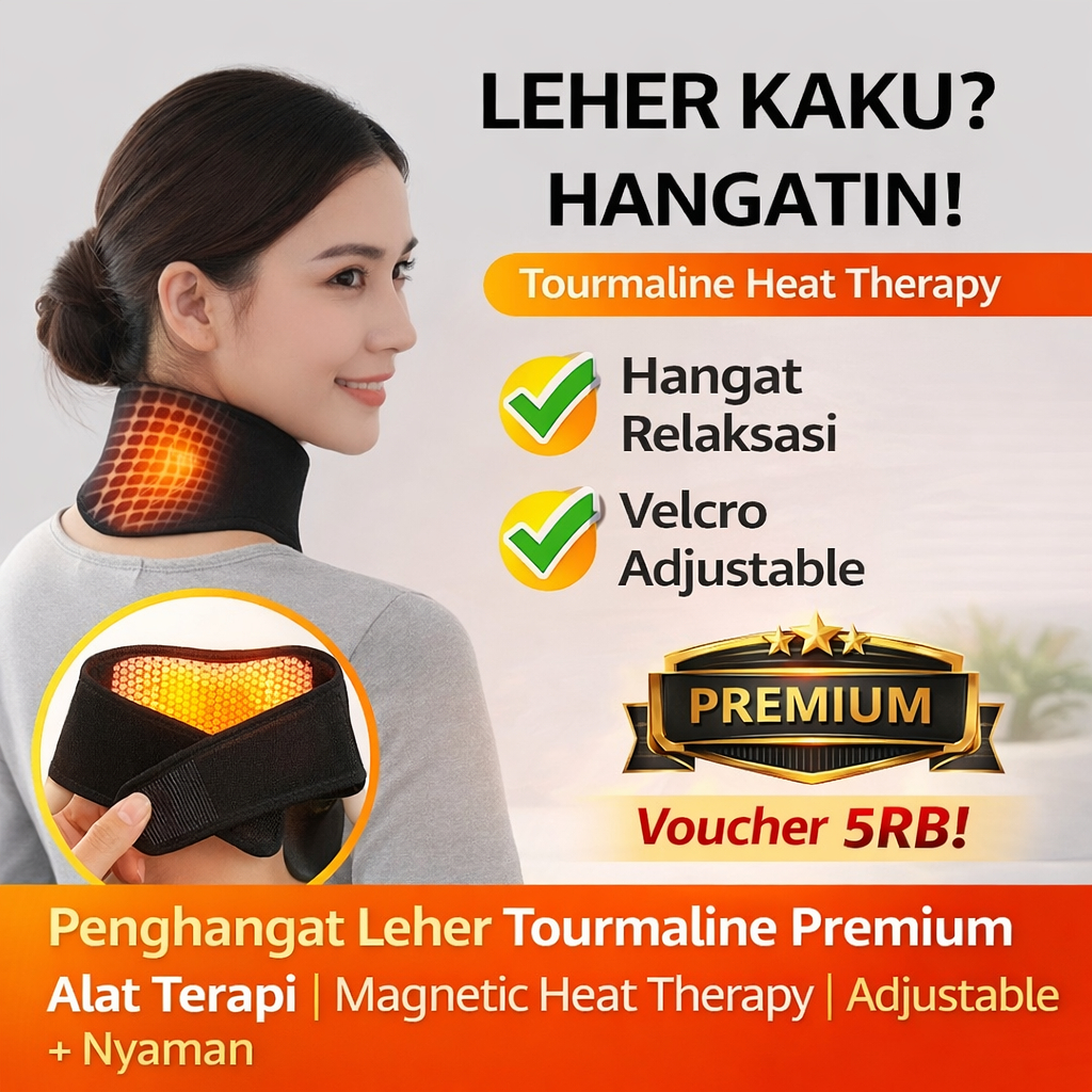 Penghangat Leher Tourmaline Magnetic | Terapi Hangat untuk Leher Kaku & Pegal | Adjustable