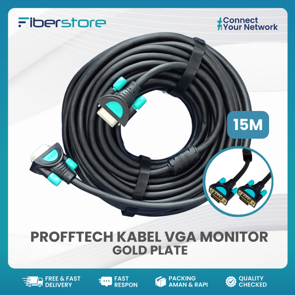 Kabel VGA Monitor PROFFTECH 15 Meter Gold Plated | Kabel VGA PC Proyektor ORIGINAL KUALITAS PREMIUM