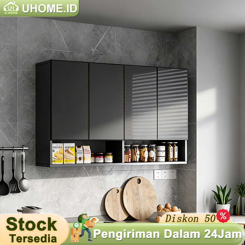 Kitchen Set Atas 4 Pintu Lemari Dinding Aluminium Lemari Dapur Multifungsi Kabinet Dapur Gantung