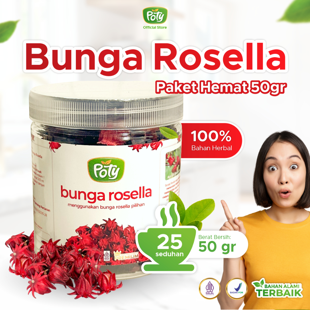 Teh Bunga Rosela Merah Kering Premium Organik Poty