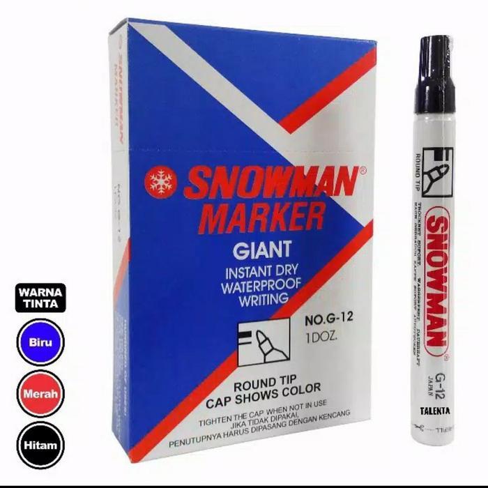 1 PACK Spidol Snowman Permanent G-12 Hitam