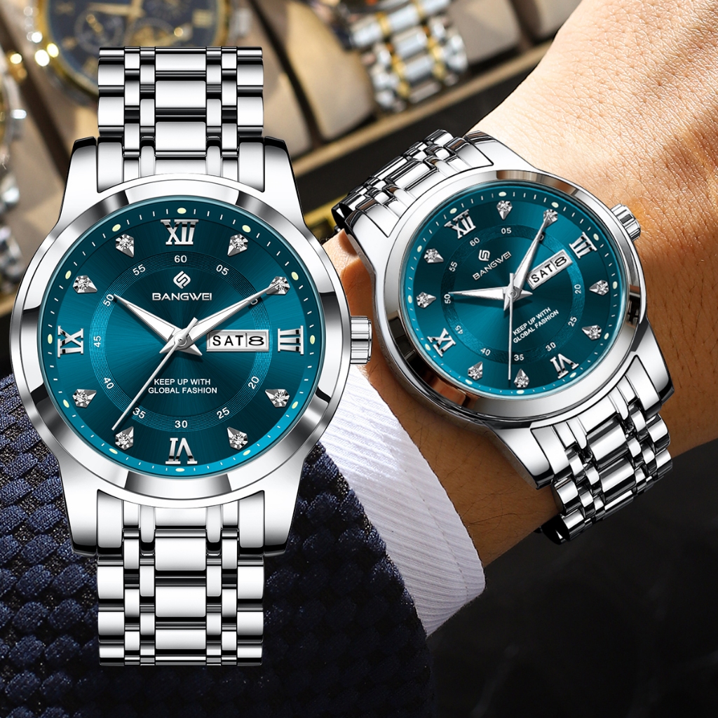 LIGE Jam Tangan Modis Jam Tangan Pria Bisnis Baja Tahan Karat Kedap Air Tanggal Otomatis Hadiah Jam 