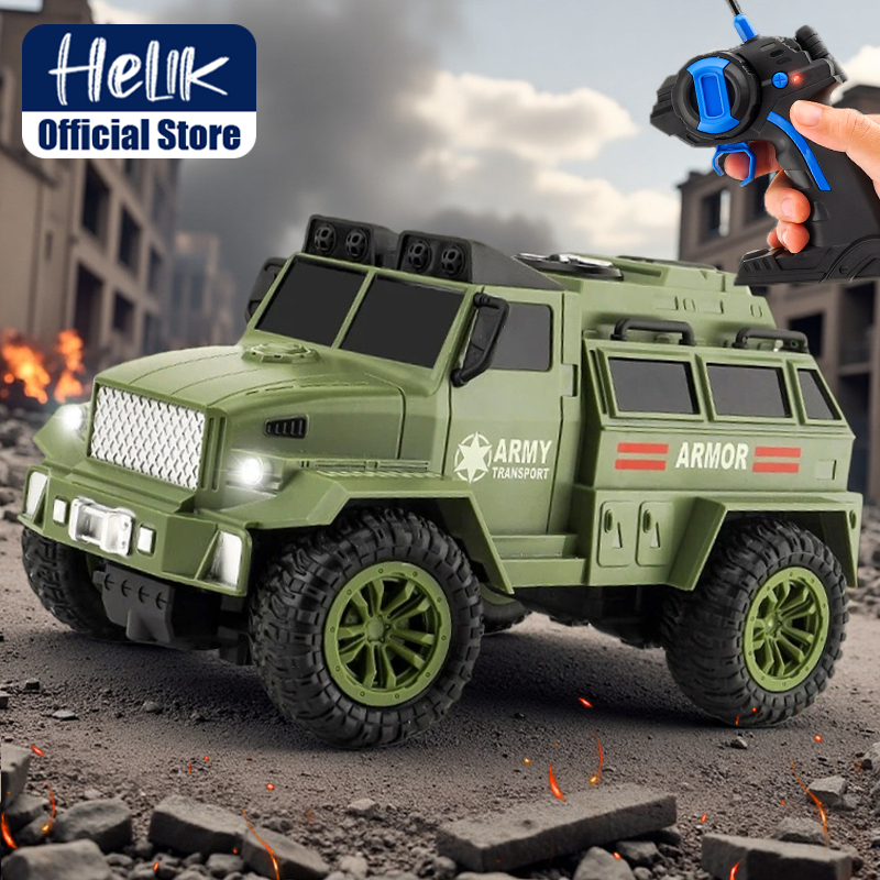 HELIK Mobil RC Remote Control Truk Militer Model Ban Karet Anti Selip Mainan Anak Mobil Off-Road