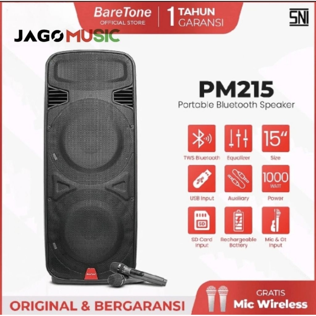 Baretone Speaker Portable PM215 Speaker Bluetooh Double 15inch Speaker Baretone