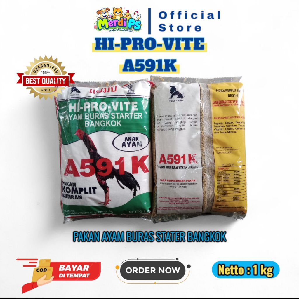 Hi-Pro-Vite A591K 1kg Original | Pakan Anak Ayam Buras & Bangkok Starter – Pakan Komplit Butiran