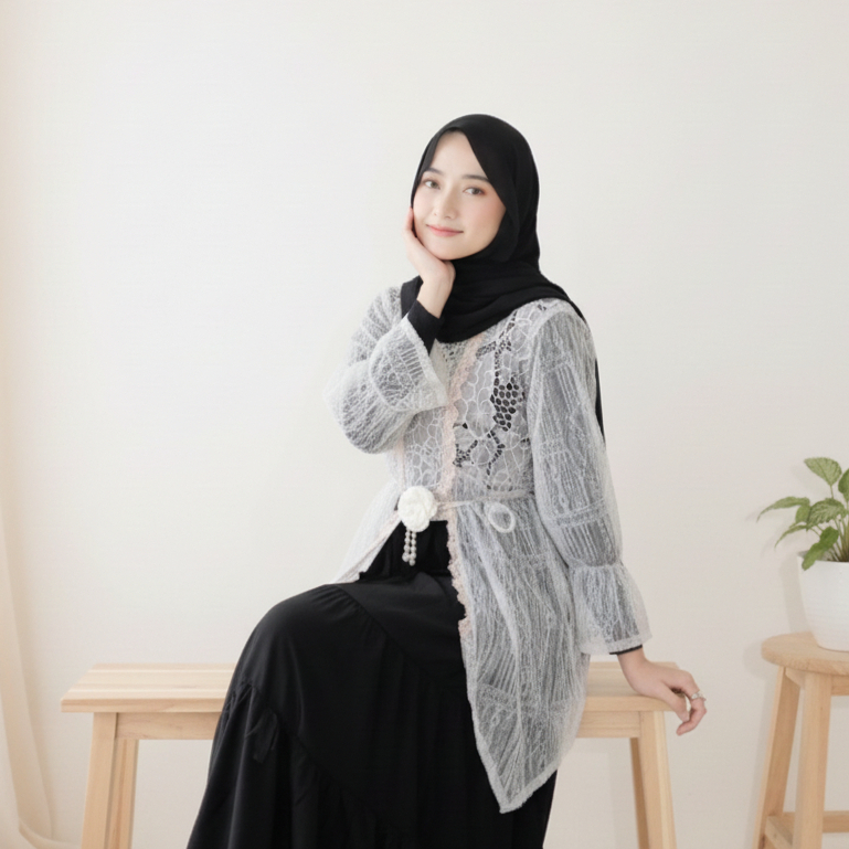 Delova Wardrobe - KEBAYA ARUMI KUTUBARU Modern Casual Brukat Premium Outfit Atasan Wanita Outer Rend