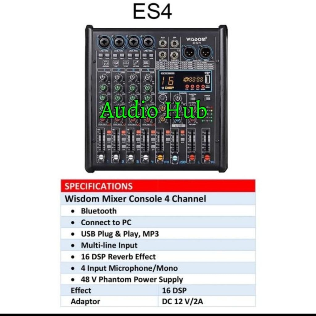 Mixer Wisdom ES4 / ES 4 Mixer 4 Channel Original With  Bluetooth Original