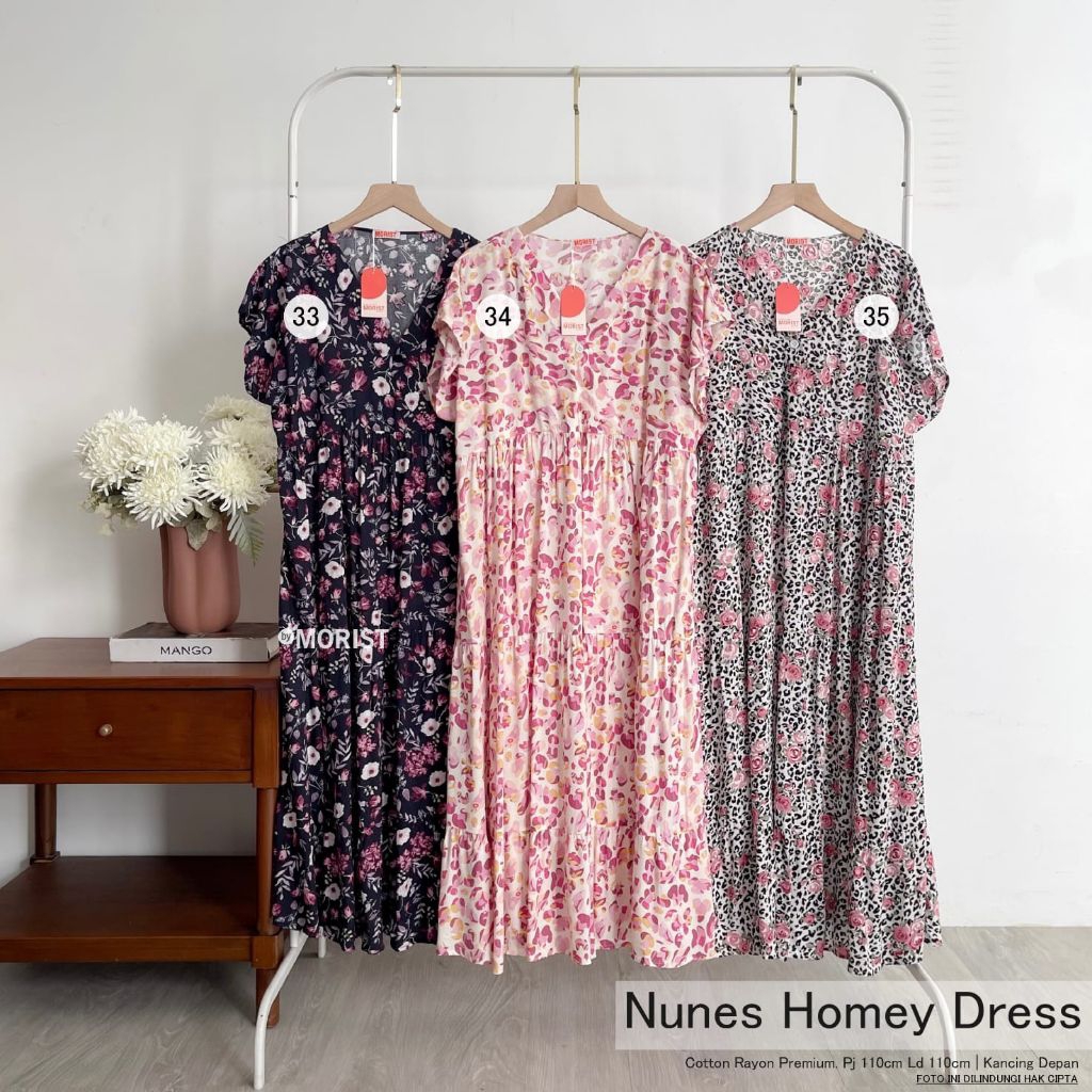 Nunes Homey Dress Gamis Jumbo Allsize Busui Premium Catton Rayon Original Ori Morist Berlabel