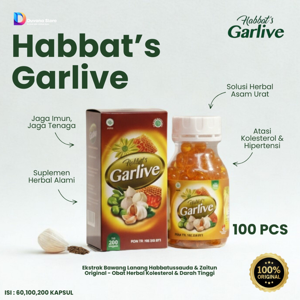 HABBAT'S GARLIVE Obat Herbal Kolesterol Habbatussauda Propolis Bawang Lanang Isi 100 Pcs