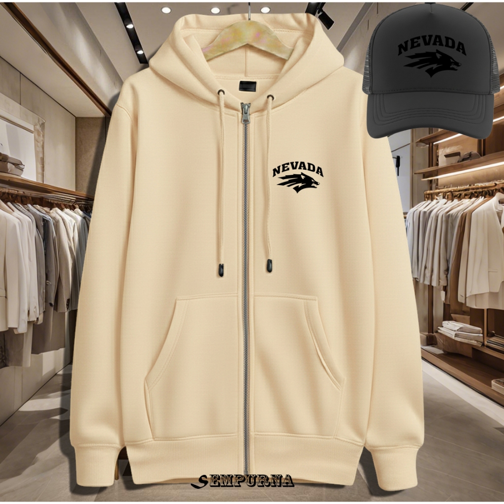 BONUS TOPI JAKET NEVADA HITAM DISTRO FLEECE//JACKET/HOODIE/VARSITY FASHION UNISEX//PRIA DAN WANITA//