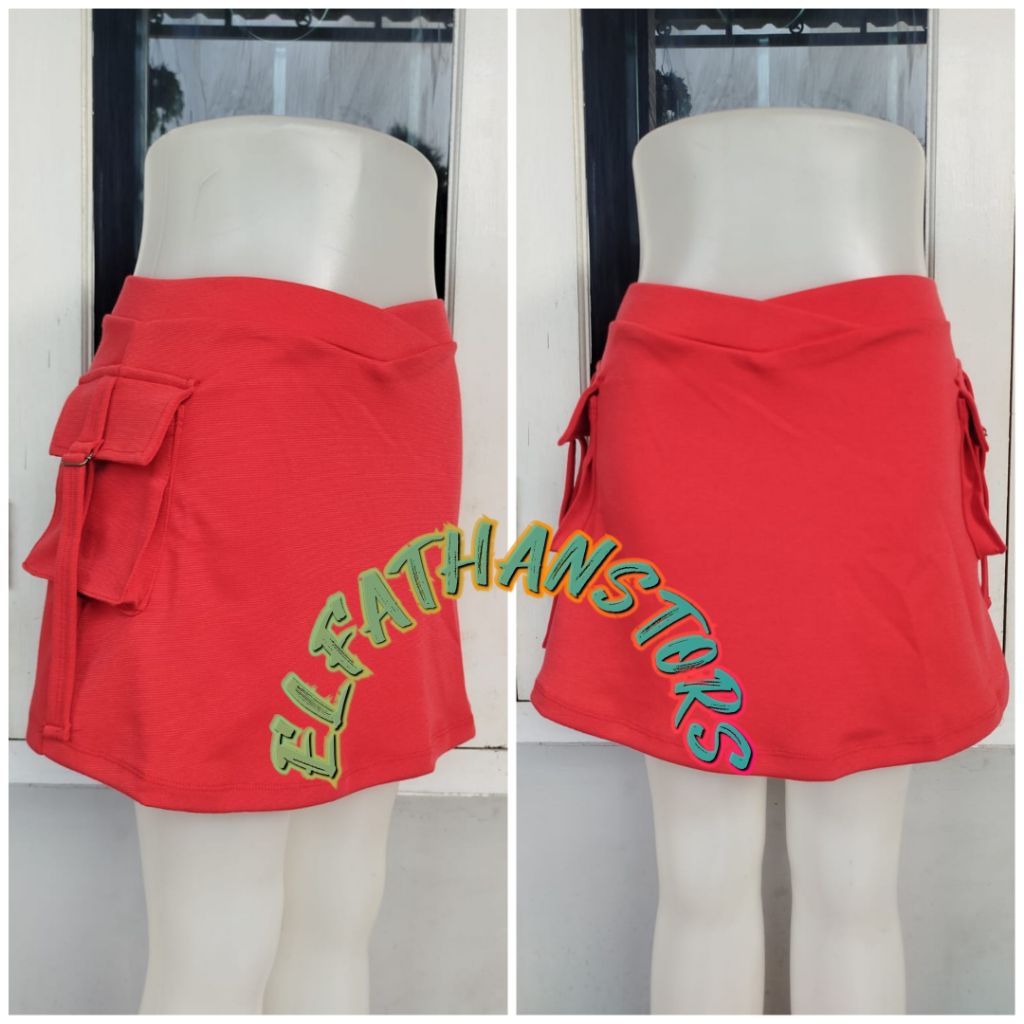 Rok senam kantong samping merah putih hitam / rok mini /rok zogging/rok fitnes lari dlk