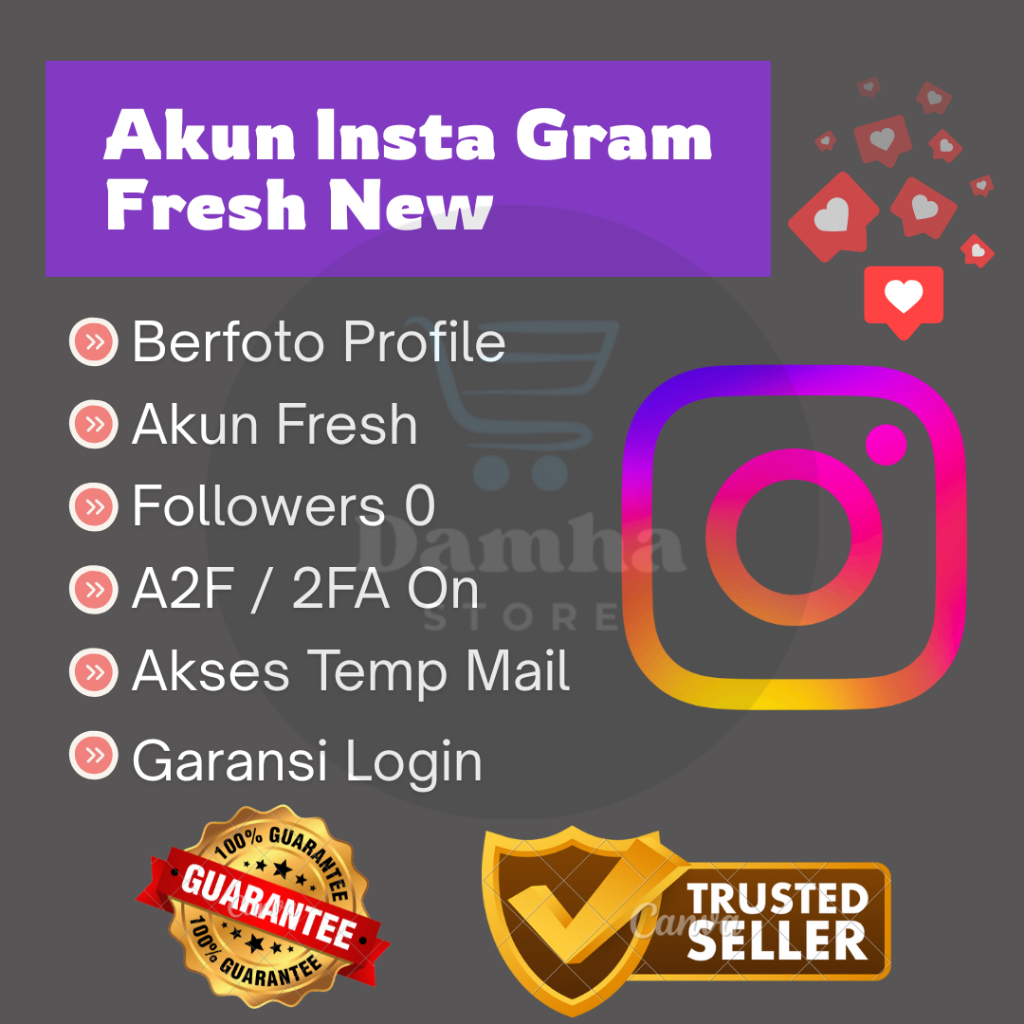 Akun lnstagram Fresh Berfoto Profile + 2FA/A2f + Akses Temp Mail + Bergaransi Login