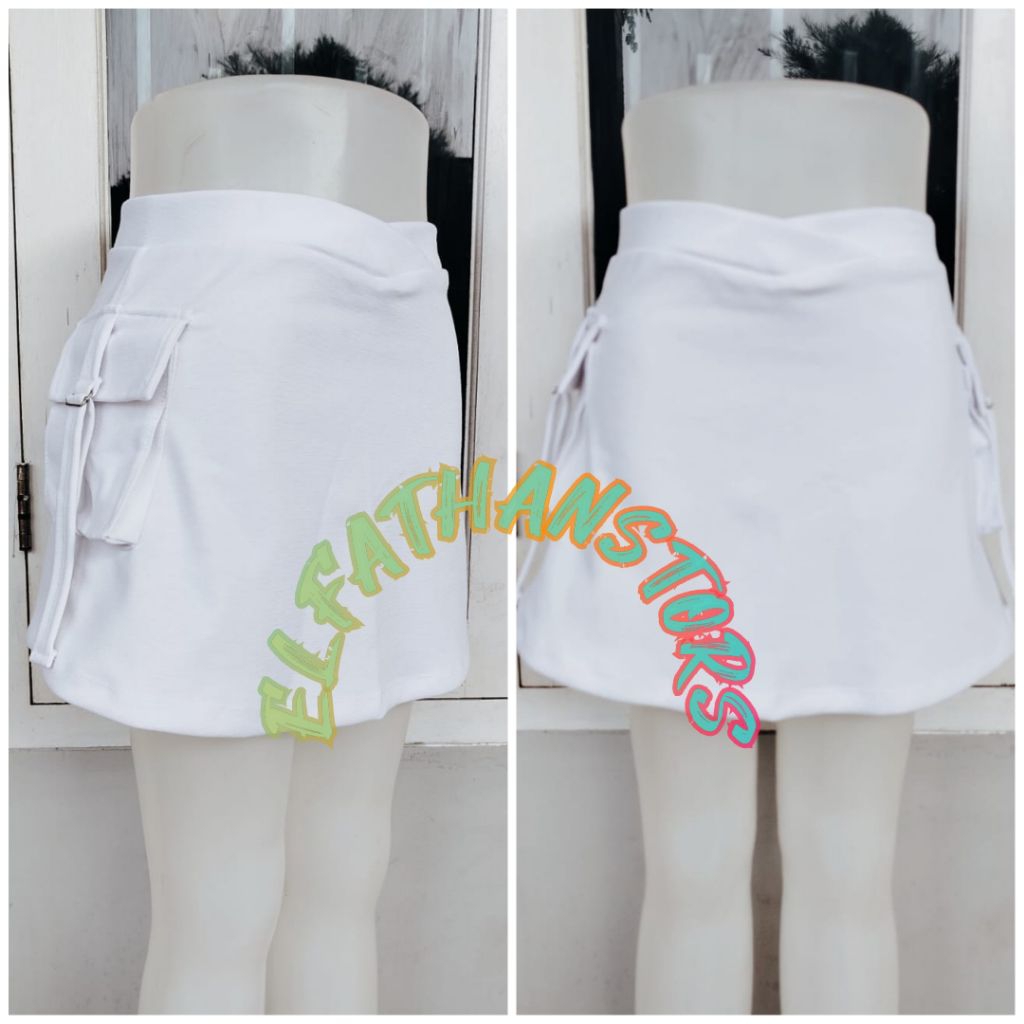ROK SENAM WANITA KANTONG SAMPING, ROK MINI PUTIH, ROK OLAHRAGA KEKINIAN