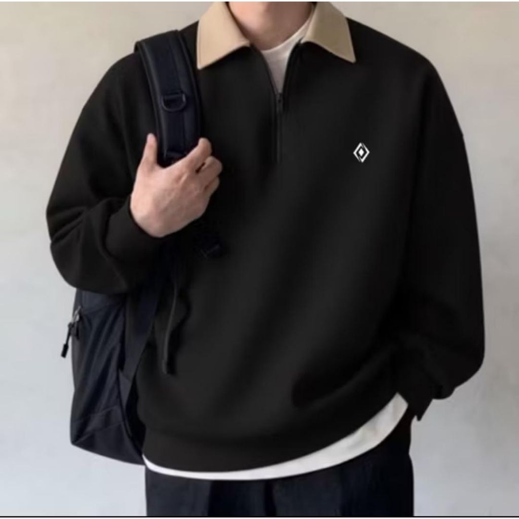 sweater half zip rugby big size