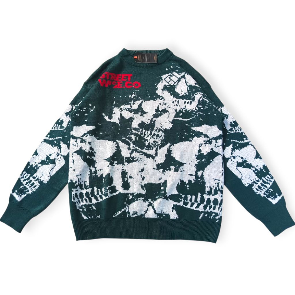 STREETWISE Knitwear Sweater Skull Green | Sweater Rajut Unisex Premium
